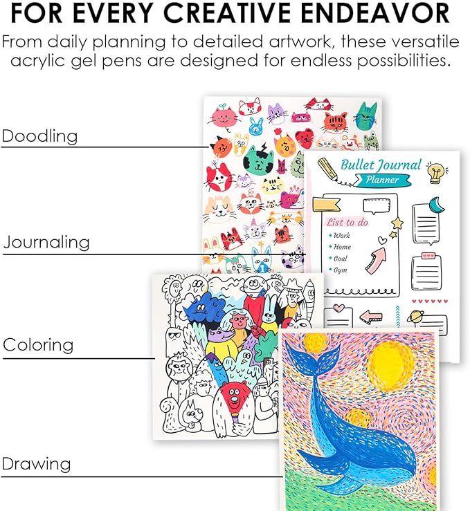 Grabie 12Colors Acrylic Gel Pens&Coloring Book, Medium Point Colored Gel Pens, Acrylic Gel Ink Pen Assorted Colored for Drawing, Note Taking, Bold&Bright Coloring Kit, Set of 12 (Forest Colors)