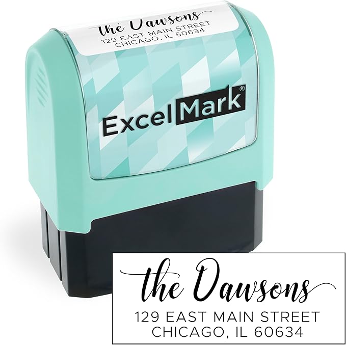 ExcelMark Address Stamp - Custom Return Address Stamp with Elegant Designs, Vibrant Colors & Patterns – Perfect for Mail, Invitations & Gifts (Seafoam Mount, Signature Script)