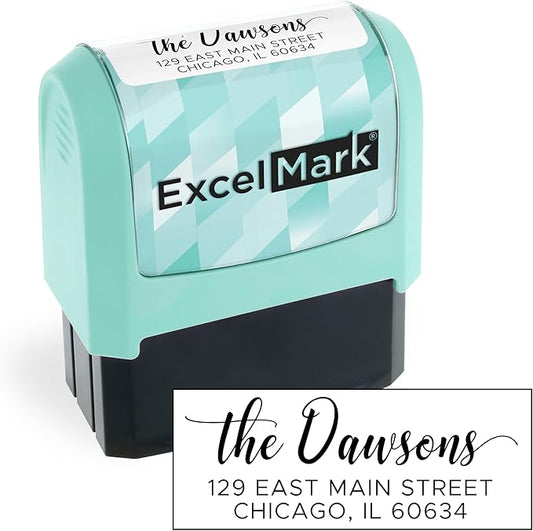 ExcelMark Address Stamp - Custom Return Address Stamp with Elegant Designs, Vibrant Colors & Patterns – Perfect for Mail, Invitations & Gifts (Seafoam Mount, Signature Script)