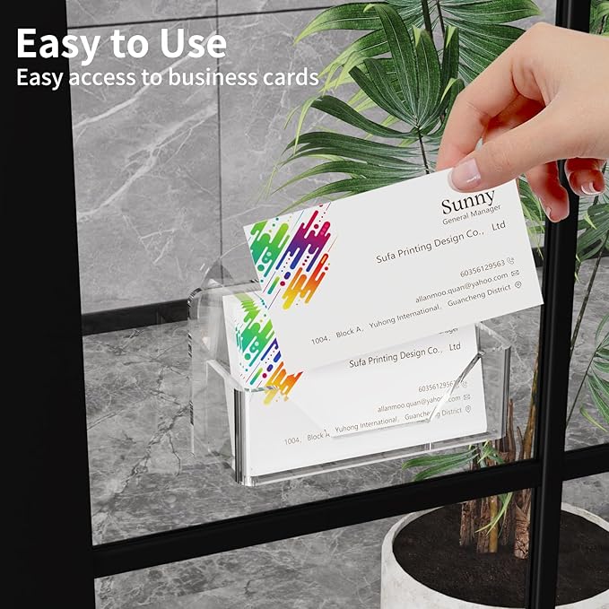 PecMuikee Window Mount Business Card Holder with Suction Cups，Clear Acrylic Business Card Display Stand,Multiple Business Card Holders for Office, Exhibition, Home, Restaurant 1Slot 2 Pcs