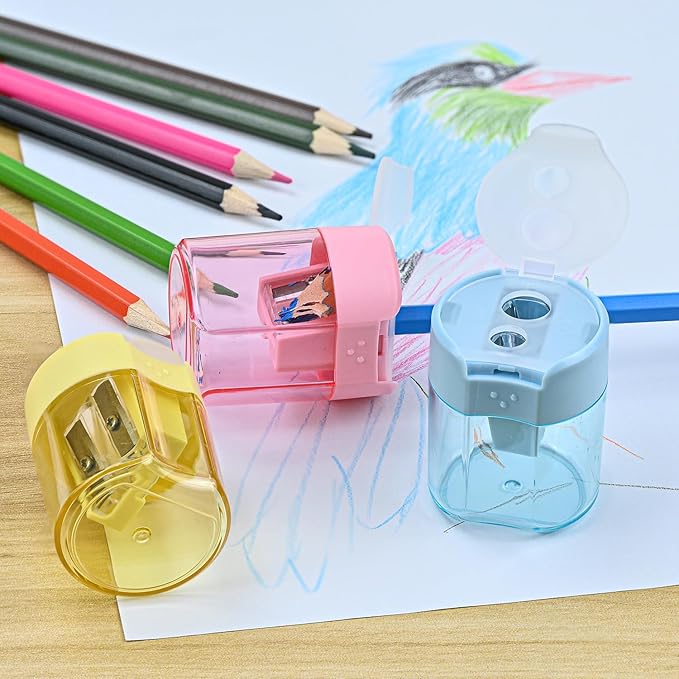 Small Pencil Sharpener for Kids, BOPART 24pcs Colored Pencil Sharpeners Manual Handheld Pencil Sharpener in Bulk for School Classroom Home Office, Dual Holes Sharpener Work on Crayon or Makeup Pencils