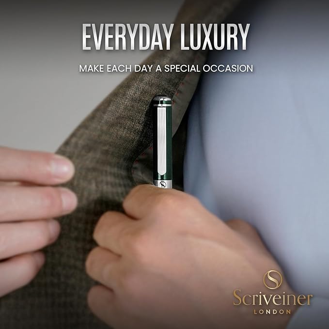 Scriveiner British Racing Green Fountain Pen - Stunning Luxury Pen with Chrome Finish, Schmidt Nib (Medium), Best Pen Gift Set for Men & Women, Professional, Executive, Office, Nice Pens