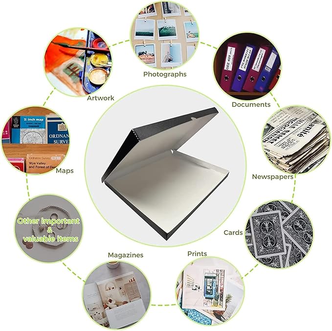 Lineco Folio Storage Box, Clamshell Design with Metal Edge. 18.5x24.5x1.75 Inches, Archival Boxboard, Preserve Photos, Cards, Magazines, Documents, Art, Ephemera, Family Records, Black, Pack of 8