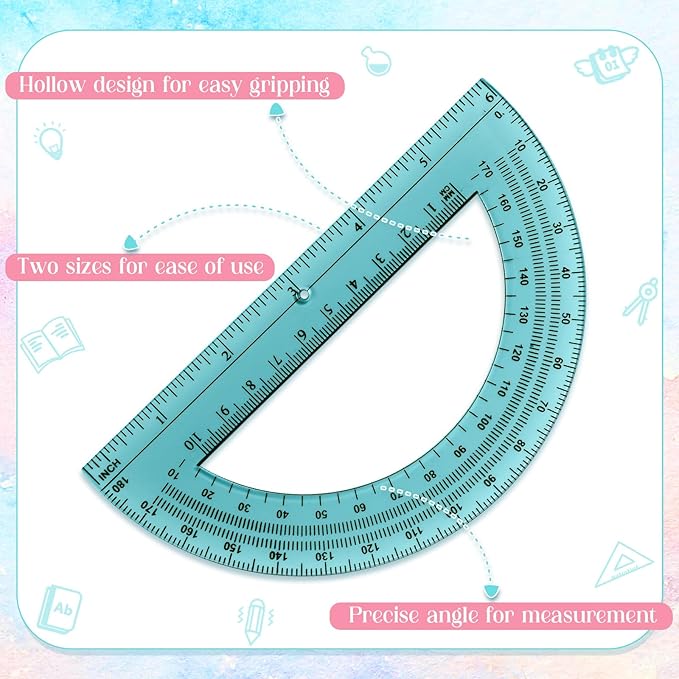 Sayglossy 72 Pcs of Colorful Plastic Protractors 180 Degrees 6 Inches Mathematical Protractor Translucent Geometric for Learn Office Measurement Drawing