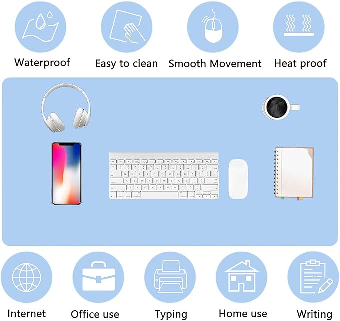 PU Leather Desk Pad Protector Gaming Mouse Pad Non Slip Desk Mat for Keyboard and Mouse Waterproof Desk Writing Pad for Office and Home Desk Accessories(Blue, 31.5 * 15.7)