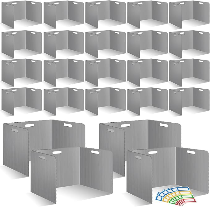 24 Pcs Desk Dividers for Students 14 × 17.5 × 14 Inch Plastic Durable and Waterproof Privacy Folders Shields Test Dividers with Classroom Privacy Boards for School Study Teacher Supplies (Gray)