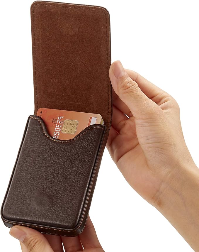Outus 2 Pieces Business Card Holder, PU Leather Business Card Case Pocket Wallet with Magnetic Shut for Valentines Gift Men Women(Black and Coffee,Classic)