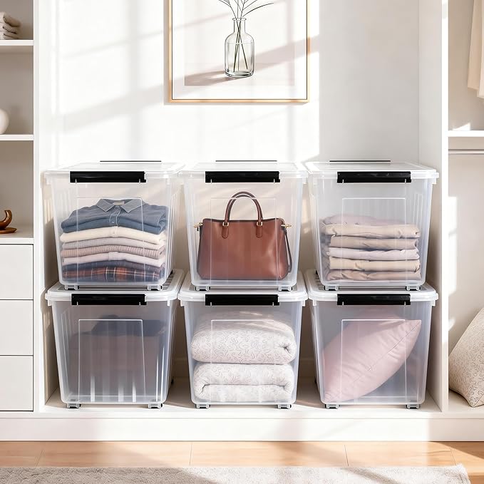 Citylife 82 QT Clear Plastic Storage Bins with Lids Stackable and Nestable Storage Boxes with Lids Large Plastic Storage Containers for Garage, Closet, Kitchen, 6 Packs