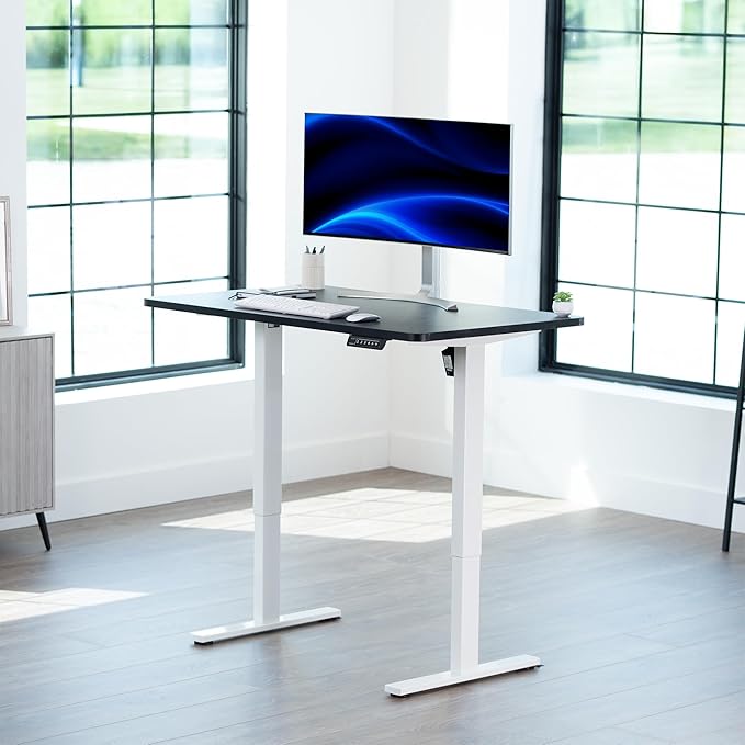 VIVO Electric 48 x 30 in Standing Desk, Memory Height Adjustment, 1B Series, Holds 220 lbs, One-Piece Black Top, White Frame, DESK-KIT-1W5B