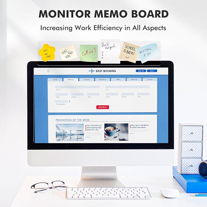 DOLLAR BOSS Monitor Memo Boards for Computers Office Desk Accessories 15.7" x 3.1" Transparent Acrylic Monitor Side Panel Multifunction Message Board Screen Note Holder for Office Home Work Desk