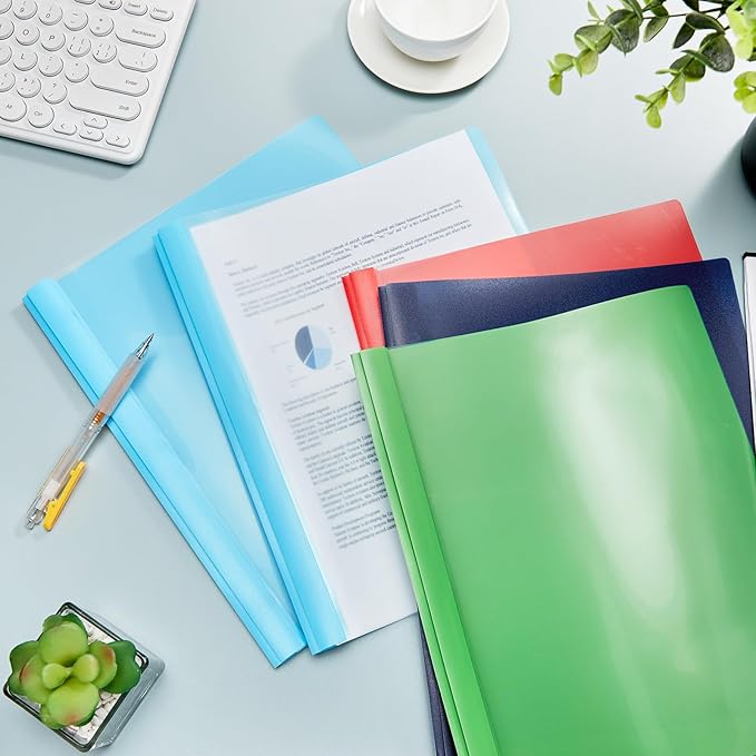 Feifeiya 72 Pack Plastic Report Covers with 3 Prongs Presentation Folders Bulk, 100 Sheet Capacity, Clear Front Report Covers for Presentation Document Paper School Office Supplies (Colorful)