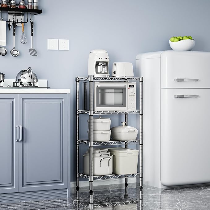 M MZG 1000 lbs 4 Tier Shelf Metal Storage Shelves Wire Rack Closet Organizers with PP Board for Garage Kitchen Bathroom Laundry Chrome 11.8" D x 21.7" W x 39.5" H