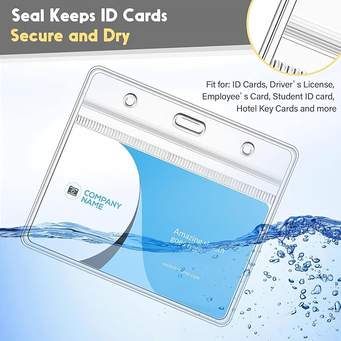 Marspark 100 Pieces Clear Plastic Horizontal Name Badge ID Card Holders with Waterproof Type Resealable Zip, 3.54 x 2.36 in, Transparent PVC Sleeve for Office Back to School Supplies