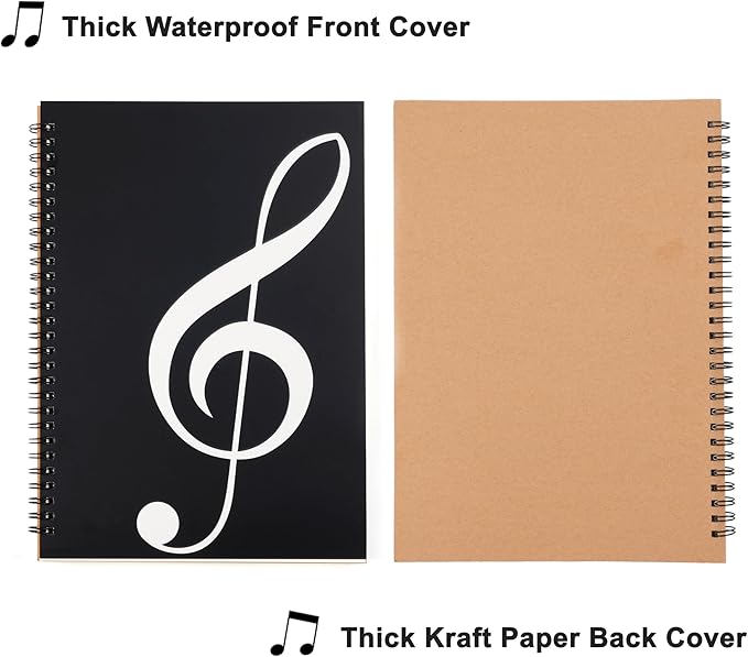 MoHern Blank Sheet Music Notebook, 160 Pages Composition Staff Paper Notebook 2 Pack, Manuscript Paper Notebook, 10 Staves (Music clef notebook)