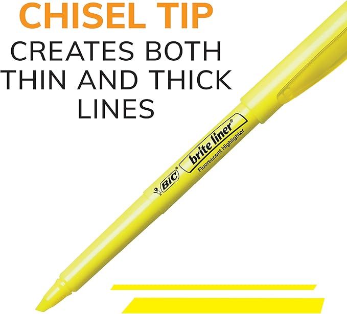 BIC Brite Liner Highlighters Chisel Tip Assorted Colors | Vibrant | 24-Count, Pack of 12