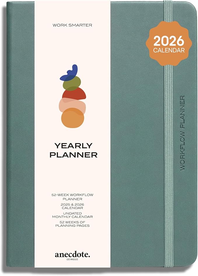 Anecdote 2026 Planner: 52 Week Daily Planner, Yearly, Monthly & Weekly Workflow for Planning Your Success – Vegan Leather Hardcover, Start Anytime & Achieve your Goals - Dutch Blue