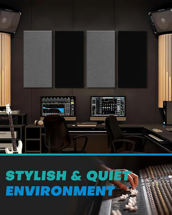 4Pack Fiberglass Acoustic Panels, Self Adhesive Sound Proof Foam Panels for Walls, Sound Dampening Panels for Studios, Office, Home Theater Soundproofing Absorbing Noise Reducing, 23.6x11.8x2.5" Grey