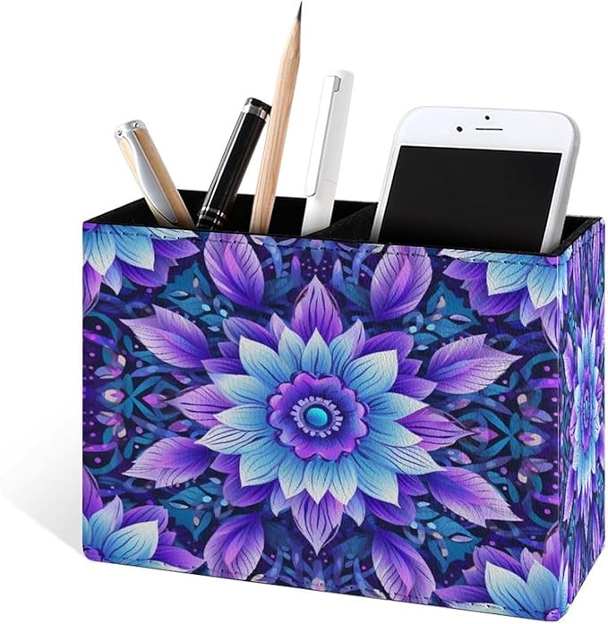 Famame Bohemian Style Mandala Print Pencil Holder for Desk, Leather Desktop Container Pen Cup Storage Study Table Pen Organizer Makeup Brush Holder for Classroom Office Home