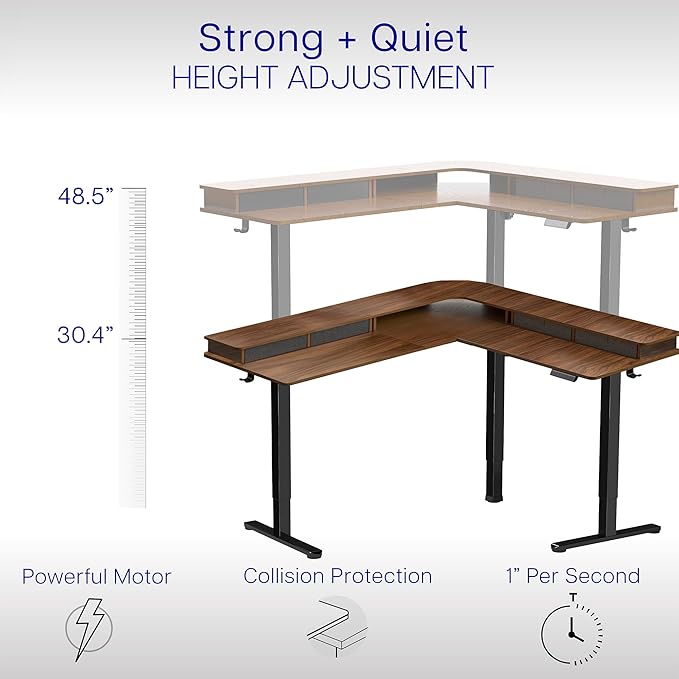 VIVO Electric 2-Tier Corner L-Shaped 63 x 55 inch Standing Desk, Height Adjustable, Memory Controller, Dark Walnut Top Black Frame, Black Drawers, DESK-E3CVD