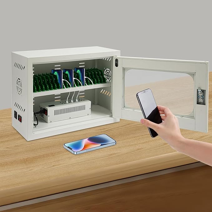 QUEWATSA Cell Phone Charging Station, 20-Device Rechargeable Mobile Phones Charging Cabinet, Locking and Charging Phone Storage Box, Mobile Charging Cart, Lockable Device Charging Locker