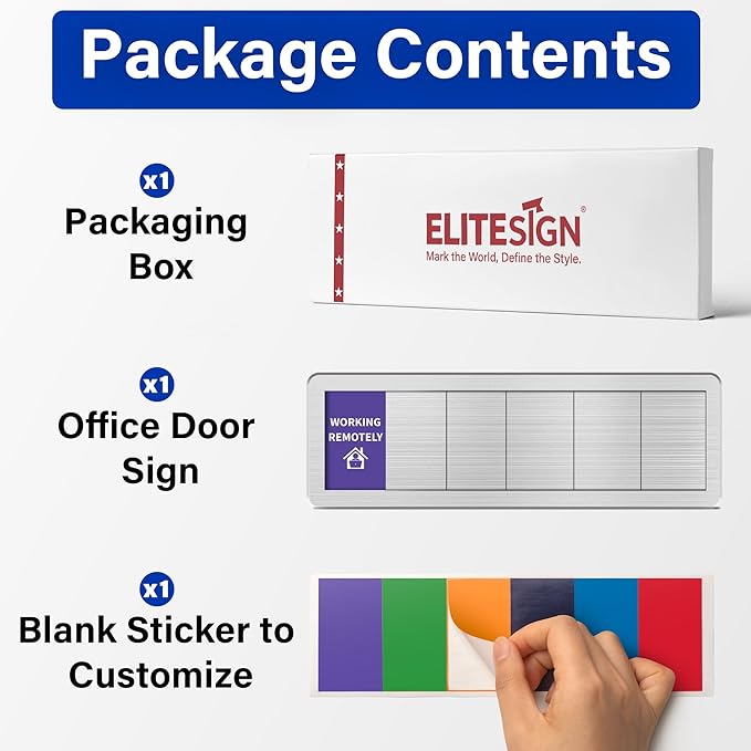 Office Door Signs with 6 Printed Status Options – Do Not Disturb, Out of Office, In a Meeting, Please Knock, Work from Home, Back Soon – Includes Custom Personalized Blank Sticker for Privacy Workspace or Studio Available and Away