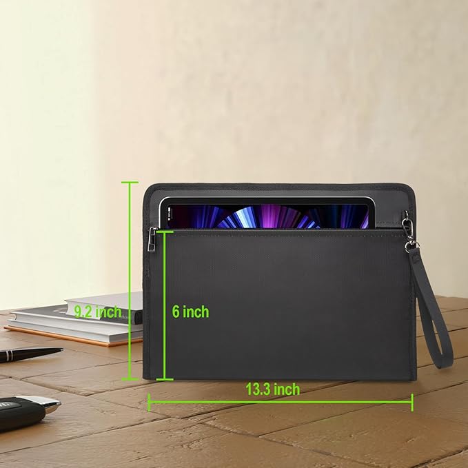 NINITCH Fireproof Document Bag with Lock, Non-Itchy Silicone Coated Fire Resistant Money Bag for Cash, Waterproof Safe Storage Pouch Organizer for A4 Legal Documents, Passport, Jewelry & Tablet