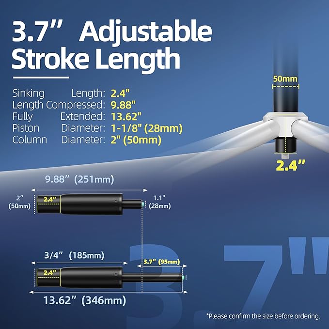 7 Inches to 11 Inches Short Office Chair Cylinder Replacement, 4" Stroke, Heavy Duty 1000 lbs, Lower the Seat Height by 2", Fit for Office Chair High Base Short Person, Class 4 (Sinking 2.4")