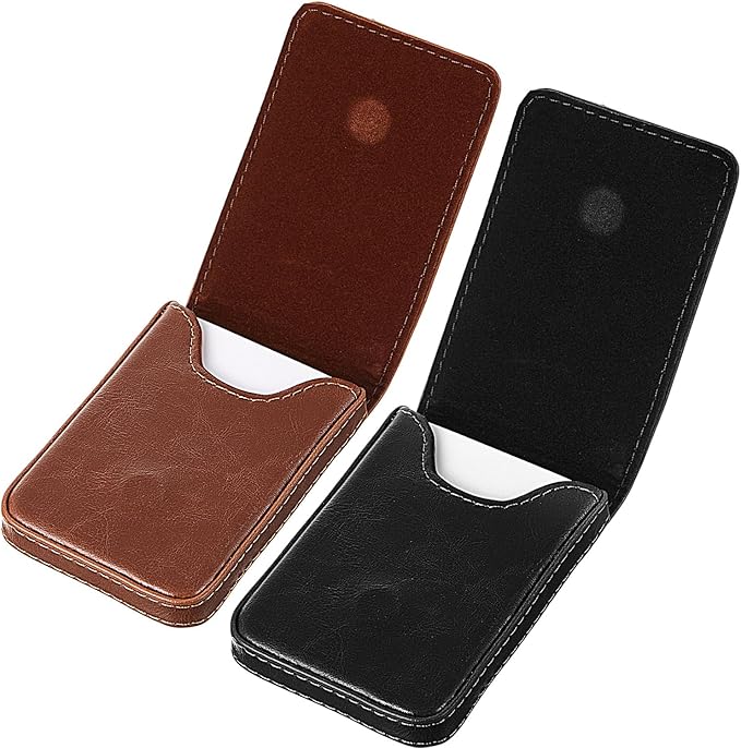 Outus 2 Pieces Business Card Holder, PU Leather Business Card Case Pocket Wallet with Magnetic Shut for Valentines Gift Men Women(Black and Light Coffee,Classic)