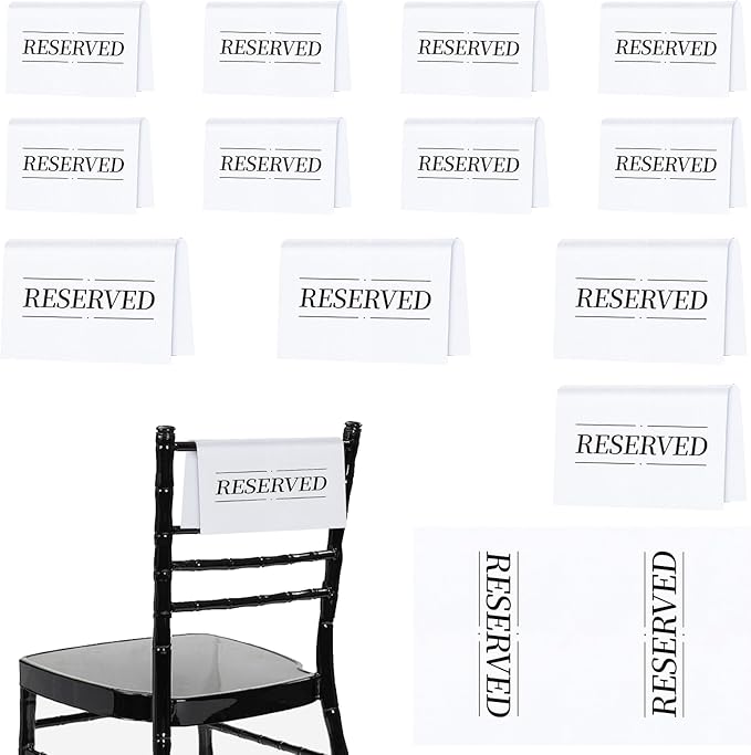 12 Pcs Reserved Seating Signs Reserved Chair Sign Printed Placeholder for Church Pew, Wedding, Party Events (White, 12 Pcs)