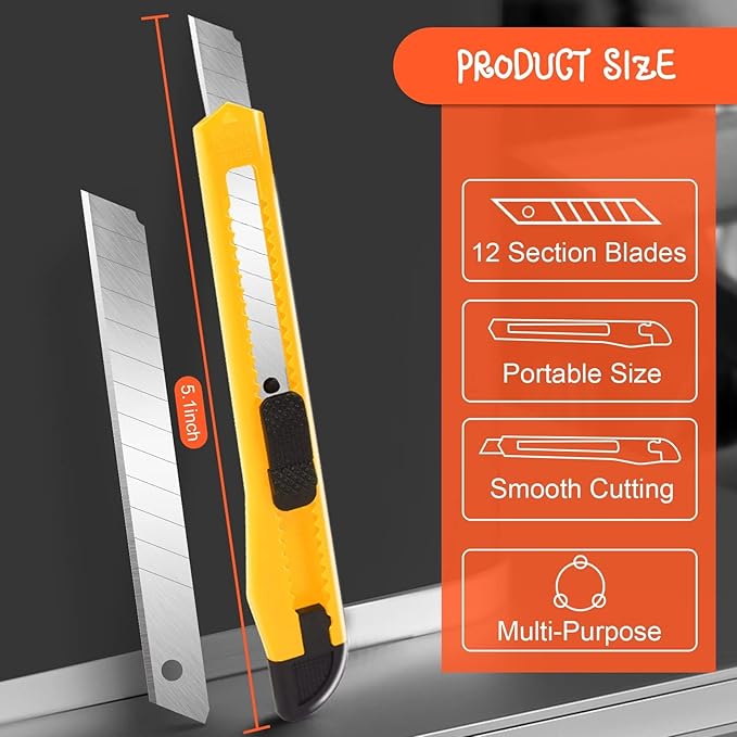 TIFICAL Box Cutter Retractable - 4 Pack - Premium Utility Knife - 9mm Wide Snap-Off Blades Razor Knife - Box Opener for Cutting Carboard, Boxes - Exacto Knife Box Knife for Home, Office, Craft Use