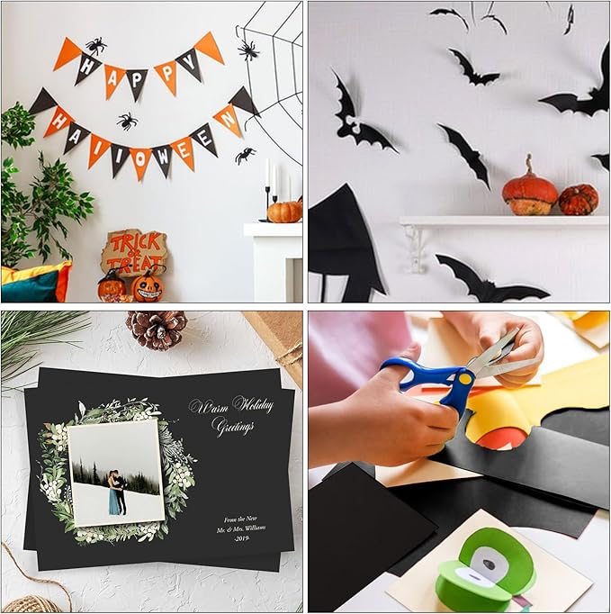 QTLCOHD 100 Sheets Black Cardstock 11 x 17 Inches Black Construction Paper Bulk Heavy Cover Card Stock for DIY Crafts Cards Making
