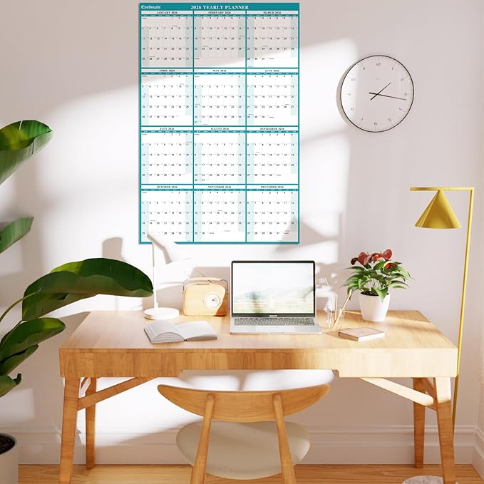 32" x 48" Exellewis 2026 Wall Calendar Erasable, Wet & Dry Erase Large Laminated Annual Yearly Planner - 12 Month Horizontal/Vertical Calendar January to December for Easy Planning, Organizing