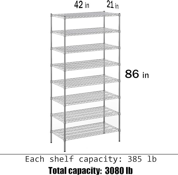 Regal Altair 21" Deep x 42" Wide x 86" Height Wire Shelving Kit | 8-Tier | NSF Commercial Storage Rack Unit