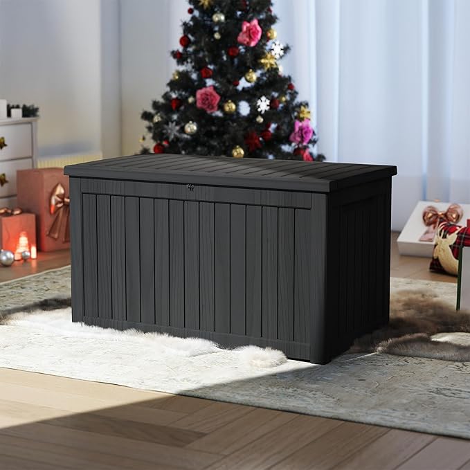 Yardgrace 270 Gallon Resin Deck Box, Waterproof Outdoor Storage Box, Lockable for Patio Furniture, Garden Tools, Pool Accessories, UV-Resistant for All Weather Use, Black