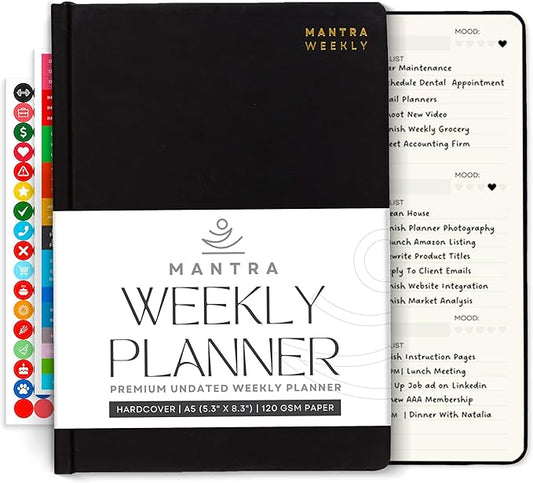 Mantra Planner 2026 Planner, Daily Journal & Gratitude Journal All-In-One with To Do List, Self Care Prompts & Habit Tracker - 5.8 x 8.3 - Black