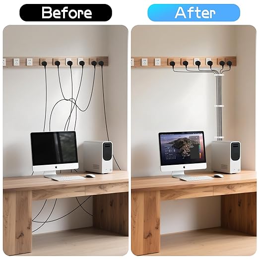 XHF 30pcs Adhesive Cable Wire Clips Kit White, Outdoor Cable Management Wire Organizer Cord Holder for Under Desk, Car, Wall, TV PC Ethernet Cable
