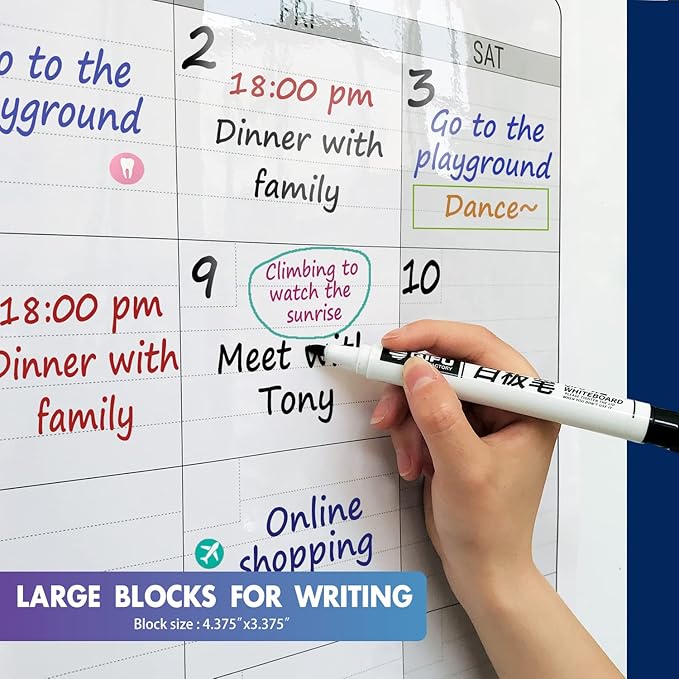 Dry Erase Four Month Laminated Jumbo Wall Calendar, 46" x 63", Huge Quarterly Laminated Erasable White Board, Giant 120 Day Family Whiteboard Schedule Planner, Large Multi Month Reusable Poster