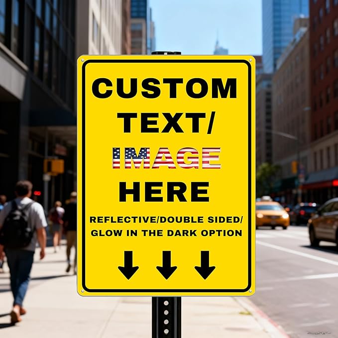 Custom Directional Arrow Sign Large, 20''x15'' Glow in the Dark/Reflective Option, Personalized Metal Address Plaque, Customize for Business Logo, Office, Home, Yard, Outdoor