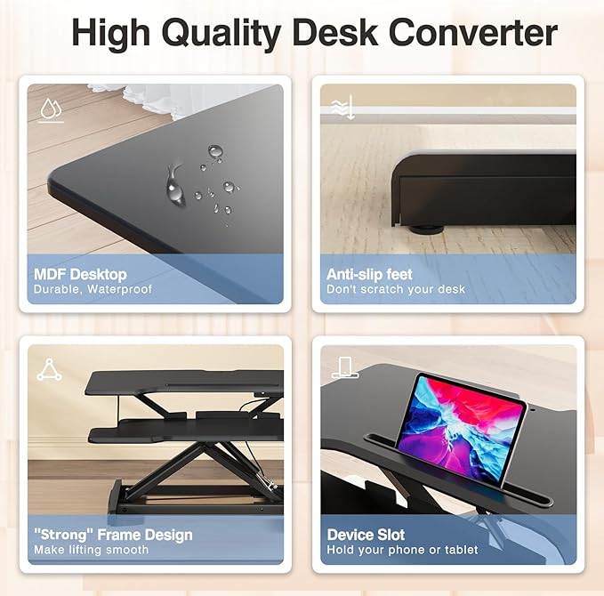 JYLH JOYSEEKER Standing Desk Converter 32 inch, Height Adjustable Sit Stand Desk Riser, Quick Sit to Stand Tabletop Dual Monitor Riser Workstation for Home Office with Keyboard Tray, Black