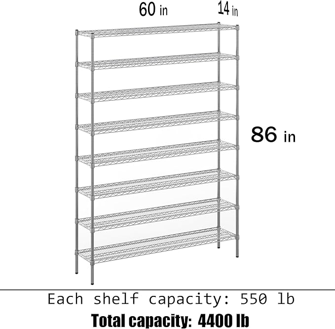 Regal Altair 14" Deep x 60" Wide x 86" Height Wire Shelving Kit | 8-Tier | NSF Commercial Storage Rack Unit