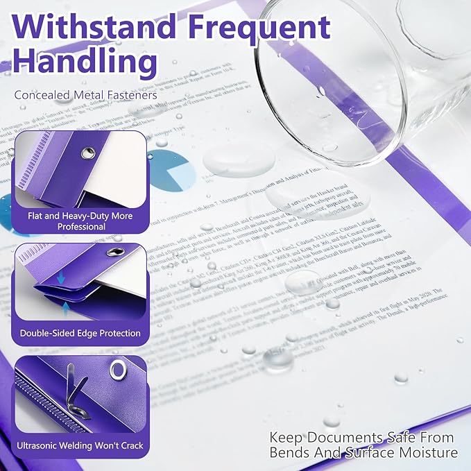 Feifeiya 48 Pack Plastic Report Covers with 3 Prongs Presentation Folders Bulk, 100 Sheet Capacity, Clear Front Report Covers for Presentation Document Paper School Office Supplies (Purple)