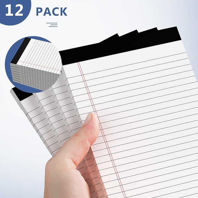Nichela 5" x 8" Note Pads 12 Pack of Legal Pads 30 Sheets Notepad College Ruled Small Writing Pads Perforated Pages Paper Pads 80GSM Heavyweight Paper Note Pads for Home, Office, or School