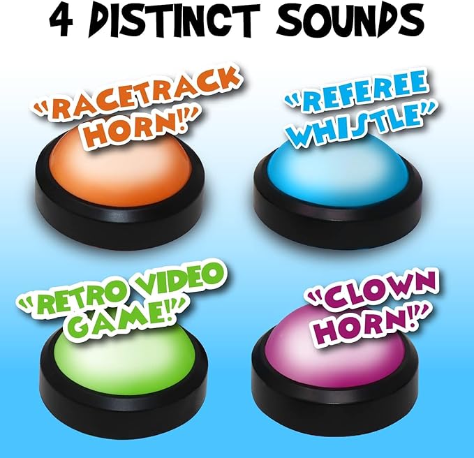 Teacher's Choice Light Up Game Buzzer System, Displays The Winning Player Loud, Unique Sounds for Each Buzzer, Great for Trivia Games, Family Feud, Jeopardy (4 Pack)