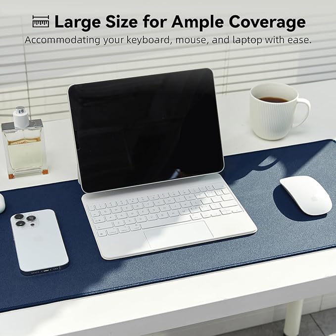 Reniteco Waterproof Large Gaming Mouse Pad with Durable Stitched Edges, Non-Slip Rubber Base, Grainy Jacquard Mouse Mat Desk Pad for Home Office Gaming, 35.4''x15.7''x0.12'', Matte Navy Blue