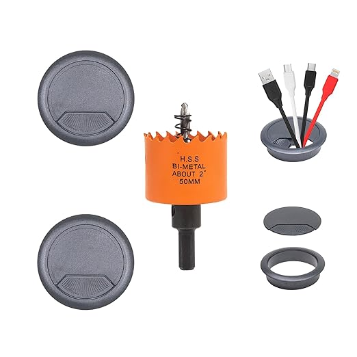 VIKITON Desk Grommet 2 inch with Hole Saw, Desk Cord Hole Cover Grommet for Cables, 2 PCS, Black
