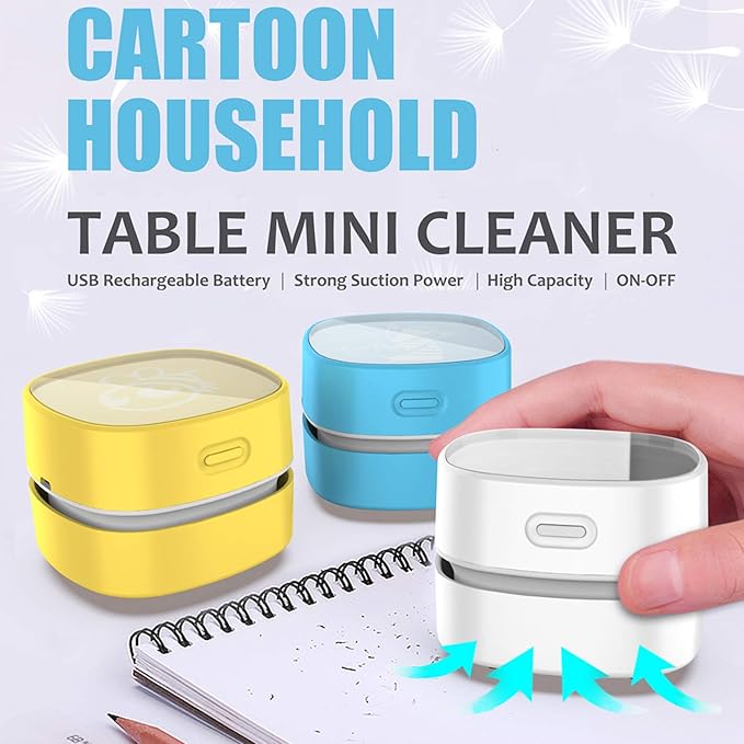 ODISTAR Desk Vacuum Cleaner with Wireless Charger, Mini Table dust Sweeper Energy Saving,Endurance up to 400 mins, Cordless&360º Rotatable for Keyboard/Home/School/Office (White Wireless Charger)