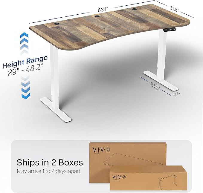 VIVO Electric 63 x 32 in Standing Desk, Memory Height Adjustment, 1B Series, Holds 220 lbs, Reclaimed Wood Top White Frame, DESK-KIT-1W1P