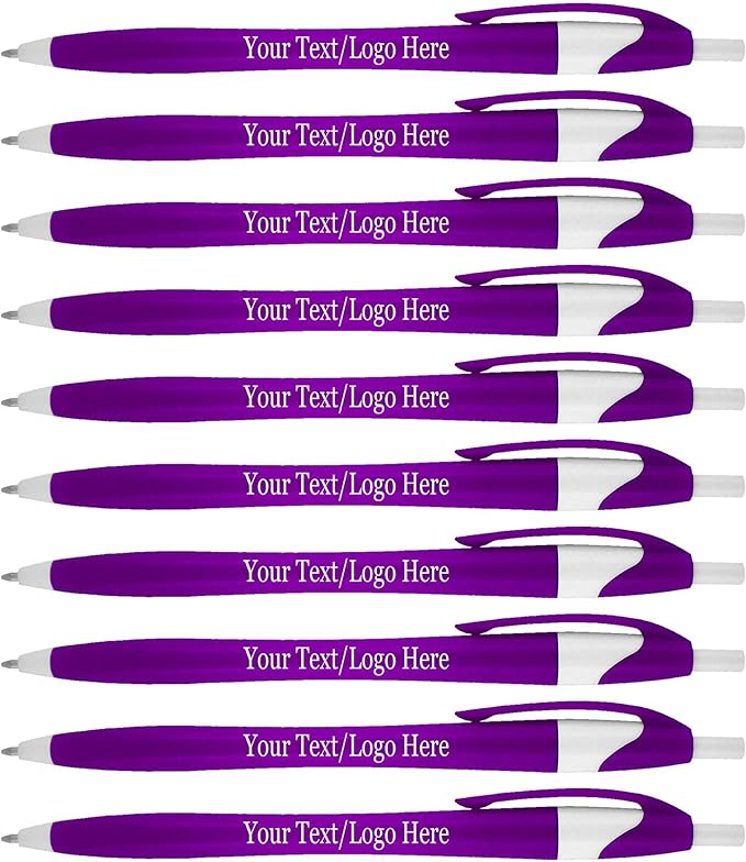 SyPen Personalized Pens With your Custom Logo or Text-1000 Pack Bulk-for Businesses, Parties, and Events, Custom Printed Slim Ballpoint Click Pens, Purple Barrel Color, Black Ink