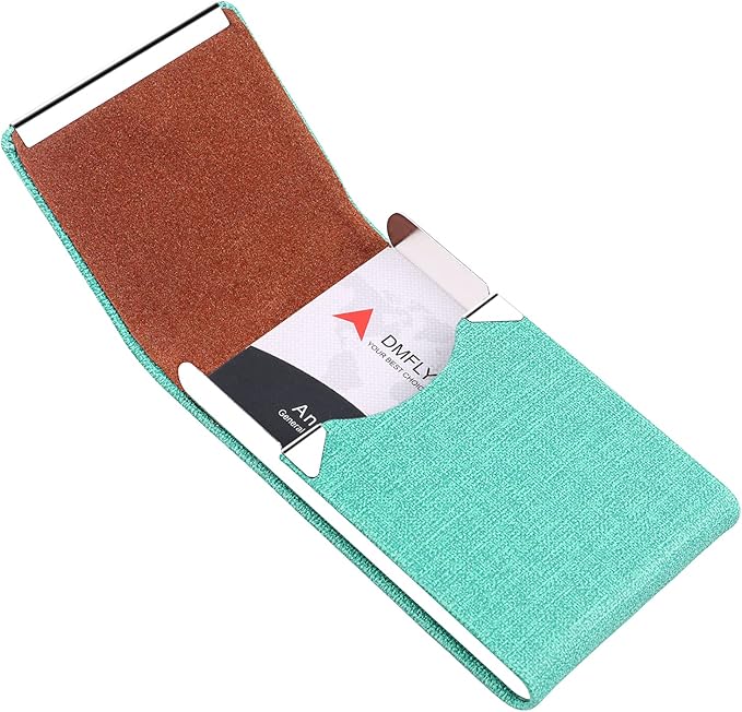 DMFLY Business Card Holder for Women and Men - Magnetic Shut Case for Purse, Green-bm