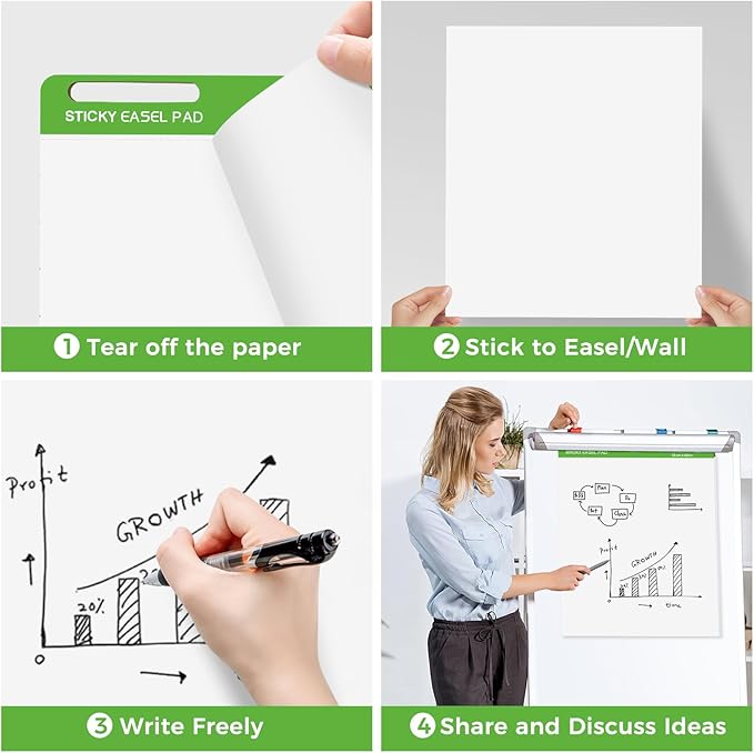 DINGIXOC Sticky Mini Easel Pads 13 x 17 Inches, 3 Pack Anchor Chart Paper for Teachers, Self Stick Flip Chart Paper with Sticky Back for Classroom, Office, 30 Sheets/Pad (White)